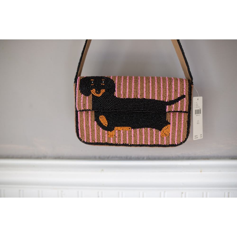 Anthropologie The Fiona Beaded Shoulder Bag Animal Edition Dachshund Dog - Picture 4 of 5
